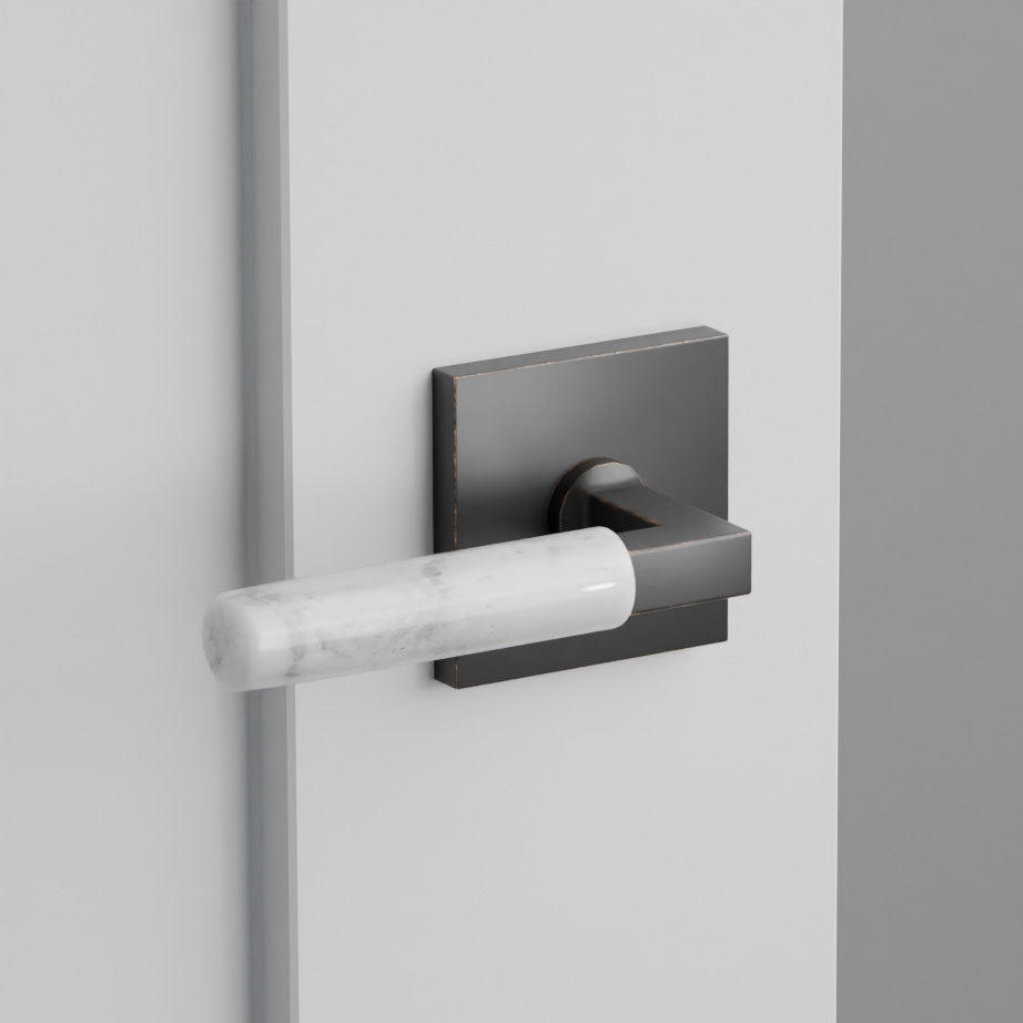 White Marble Door Lever on Square Rosette