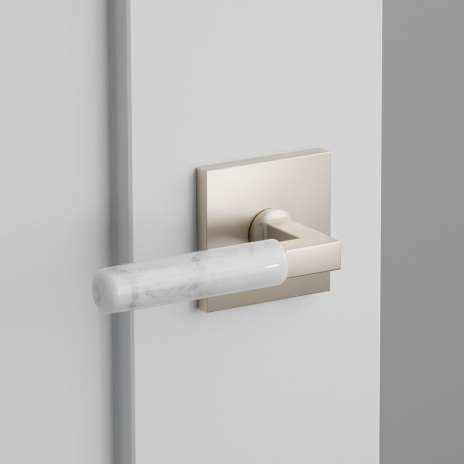 White Marble Door Lever on Square Rosette