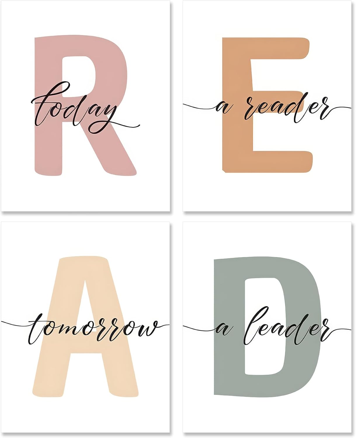 "READ" Alphabet Wall Art Poster Classroom Decor - 8x10 Inch Canvas Prints Unframed Set of 4, Homeschool Decor Posters for Children's Reading Corner