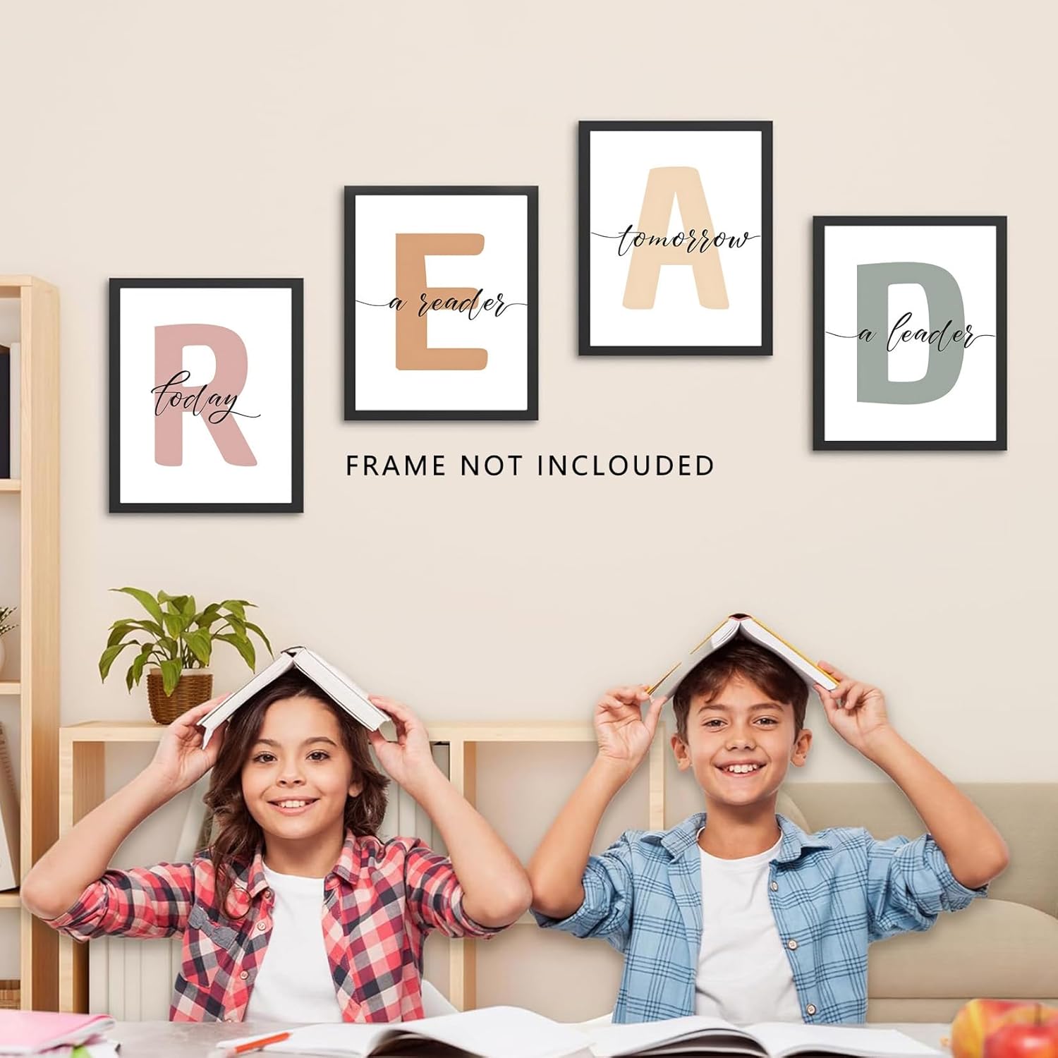 "READ" Alphabet Wall Art Poster Classroom Decor - 8x10 Inch Canvas Prints Unframed Set of 4, Homeschool Decor Posters for Children's Reading Corner