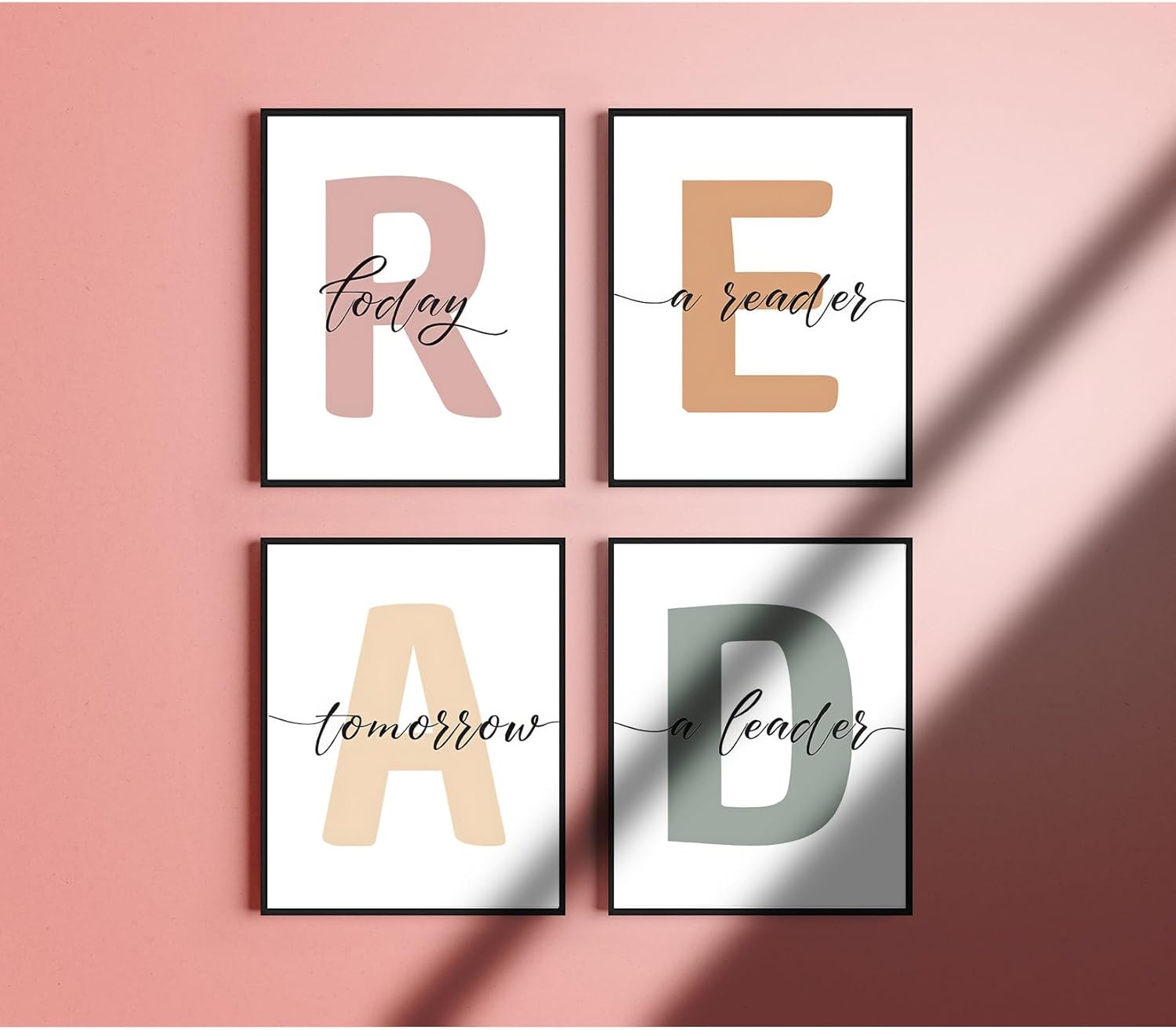 "READ" Alphabet Wall Art Poster Classroom Decor - 8x10 Inch Canvas Prints Unframed Set of 4, Homeschool Decor Posters for Children's Reading Corner