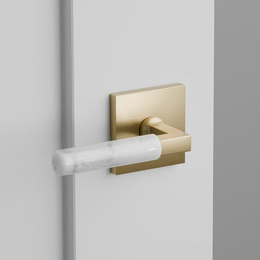 White Marble Door Lever on Square Rosette