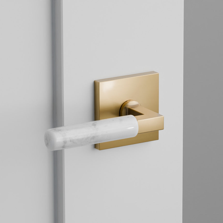 White Marble Door Lever on Square Rosette